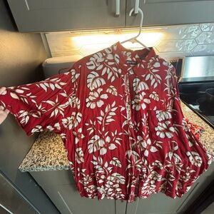 Puritan Red and White Floral Casual Button Down Shirt